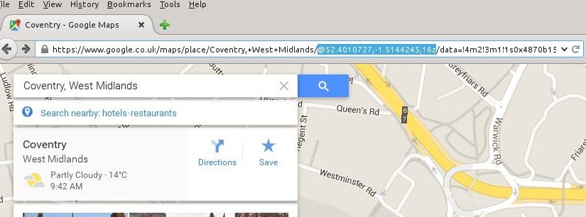 screenshot google maps geo coordinates